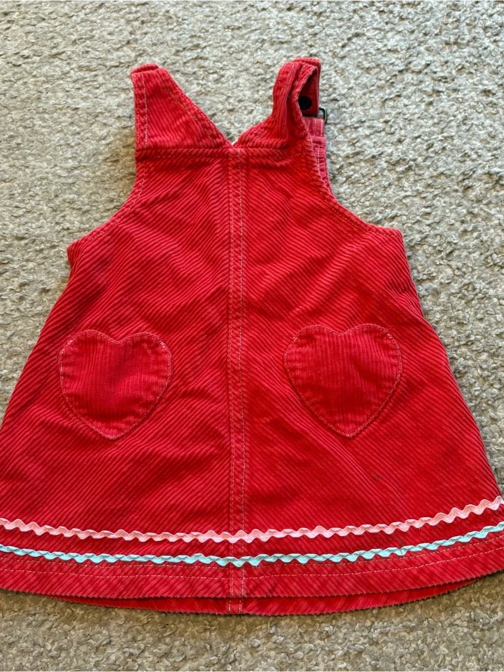 Gymboree 12-18 Month Tiny Hearts Corduroy Jumper Dress Red Overall Vintage Y2K